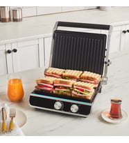 Emsan Nova Grill Led Işıklı 6 Dilim Kapasiteli Inox Gövdeli Zaman Ayarlı Izgara ve Tost Makinesi 2000W