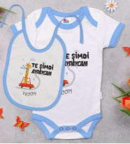 BK Kids Te Şimdi Tasarımlı Mavi Bebek Body Zıbın ve Mama Önlüğü Hediye Seti-1