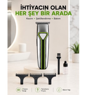 Profesyonel Saç Sakal Tıraş Makinesi T Bıçaklı Şarjlı Kablosuz 3 Taraklı Erkek Bakım Seti