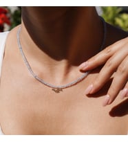 925 Ayar Gümüş Altın Kaplama Aquamarine Doğal Taşlı Kuş Kolye - NGS00115 (Mavi)