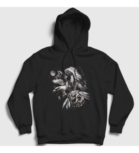 Presmono Unisex Siyah Animals Indian Kızılderili Kapüşonlu Sweatshirt 306757tt