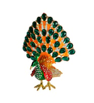 Kristal Taş İşlemeli Metal Tavus Kuşu Biblo – Dekoratif Şık Tasarım, 14x12 cm (Yeşil)