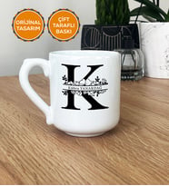 K Baş Harfli Hediye Kupa Bardak Oval İsimli İsim Yazılı İsme Özel (Beyaz)
