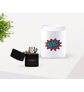 BK Gift Kişiye Özel Babalar Günü Hediyesi Süper Baba Tasarımlı Seramik Kül Tablası ve Benzinli Çakmak Seti-2 (Model 1)