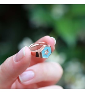 Yıldız Modeli Mavi Mine İşli Rose Gold Kaplama Ayarlanabilir Gümüş Yüzük
