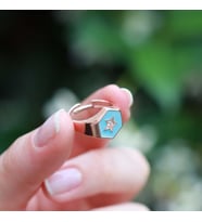 Yıldız Modeli Mavi Mine İşli Rose Gold Kaplama Ayarlanabilir Gümüş Yüzük