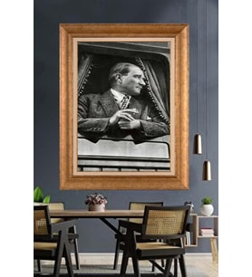Altın Varaklı Çerçeveli Paspartulu Atatürk Tablo nh156 (Gold)