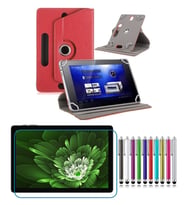 Philip s T7305 10.1” Tablet Uyumlu UNİVERSAL Dönerli Standlı Tablet Kılıfı +Dokunmatik Kalem (Kırmızı)