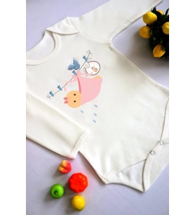 Kız Bebek Çamaşır Ipinde Sallanan Bebek Baskılı Body Zıbın