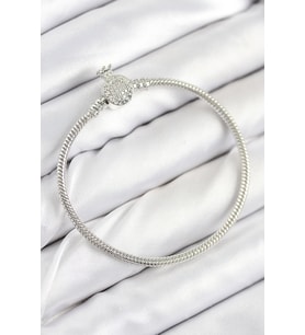 Pirinç Charm Zirkon Taşlı Taç Model Gümüş Renk Kadın Bileklik