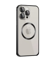 iPhone 15 Pro Max Kılıf Metal Bumper Magneticsafe Kapak - Siyah