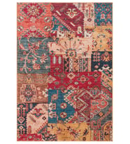 Kırmızı Halı Vintage Stil Patchwork Desenli Salon Halısı Makine Dokuma Çok Renkli Dekoratif