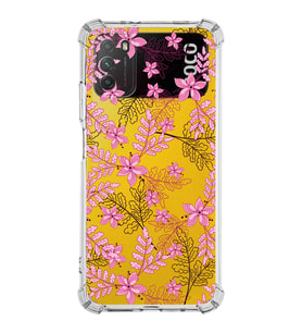 Xiaomi Poco M3 Köşe Korumalı Antişok Kapak Floral Pembe Tasarımlı Şeffaf Silikon Kılıf