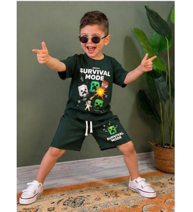 Cg Kids Minecraft Erkek Çocuk Tshirt & Şort Alt Üst Takım Süper Kalite