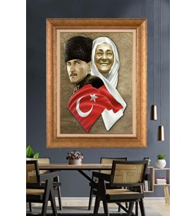 Altın Varaklı Çerçeveli Paspartulu Atatürk Tablo DC1343 (Gold)