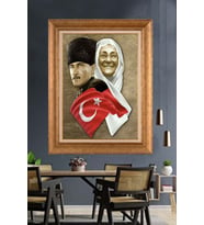 Altın Varaklı Çerçeveli Paspartulu Atatürk Tablo DC1343 (Gold)