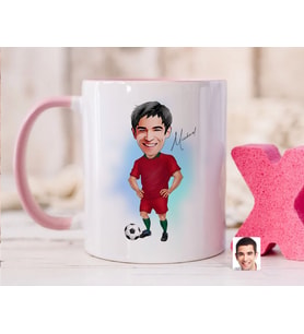 Bk Gift Kişiye Özel Futbolcu Karikatürlü Pembe Kupa Bardak-12, Sevgiliye Hediye, Arkadaşa Hediye