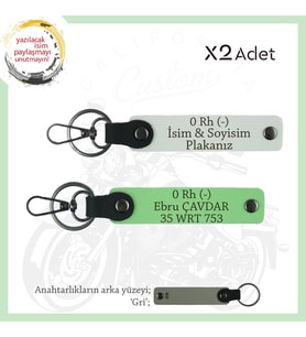 Motorcu Arkadaşlara, İsim Plaka ve 0 Rh- Kan Grubu Yazılı Acil Durum Anahtarlığı, Beyaz-F Yeşil-Gr (Çok Renkli)