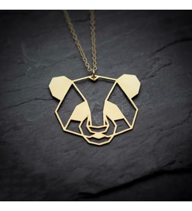 24 Ayar Has Altın Kaplama Origami Panda Gümüş Kolye