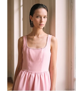 LCW Comfort Pembe Kare Yaka Taşlı Mini Elbise