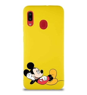 Samsung Galaxy A30 Soft Premier Kapak Mickey Mouse-F Tasarımlı Silikon Kılıf - Sarı (Şeffaf)