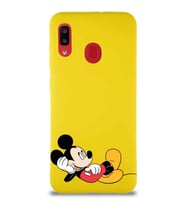 Samsung Galaxy A30 Soft Premier Kapak Mickey Mouse-F Tasarımlı Silikon Kılıf - Sarı (Şeffaf)
