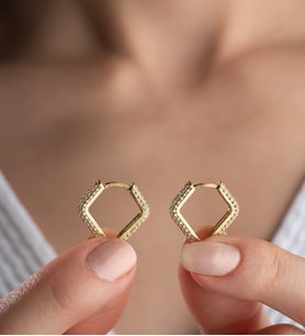 925 Ayar Gümüş Gold Zirkon Taşlı Trend Halka Küpe