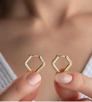 925 Ayar Gümüş Gold Zirkon Taşlı Trend Halka Küpe