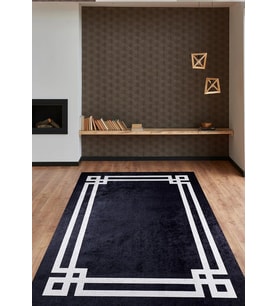 Siyah Geometrik Desenli Dijital Baskı Halı Modern Salon ve Koridor İçin Kaymaz Tabanlı Polyester