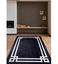 Siyah Geometrik Desenli Dijital Baskı Halı Modern Salon ve Koridor İçin Kaymaz Tabanlı Polyester