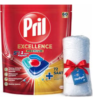 Pril Bulaşık Makinesi Deterjanı Kapsül Tablet Excellence Premium 5 i 1 Arada 60 Adet + Havlu Hediye