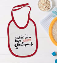 BK Kids Herkes Bana Ben Teyzeme Hastayım Tasarımlı Kırmızı Bebek Mama Önlüğü-1