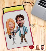 BK Gift Kişiye Özel Sevgililer Karikatürlü Taşınabilir Koruyucu Tablet Kılıfı & Organizer Çanta - Pembe-93