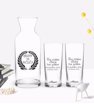 BK Gift Kişiye Özel Renkli Baskılı Ben Varken Ellerim Tasarımlı İkili Rakı Bardağı ve Karaf Hediye Seti-1 (Model 1)