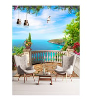 Dreamwall Deniz Manzaralı Balkon Desenli Tekstil Duvar Kağıdı (Çok Renkli)
