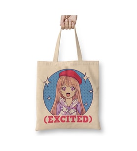 Cute Excited Anime Girl Funny Excited Face Beyaz Bez Çanta Uzun Saplı Alışveriş Çantası Plaj Çantası