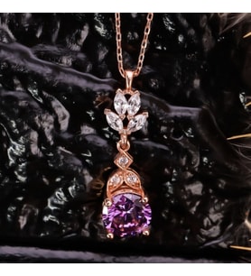 925 Ayar Gümüş Ametist Taşlı Lotus Motif Kolye
