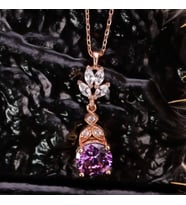 925 Ayar Gümüş Ametist Taşlı Lotus Motif Kolye