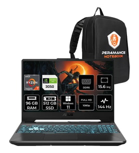 Asus Tuf Gaming A15 Ryzen 7 7445HS RTX 3050 Gaming Laptop 96GB RAM 512GB SSD 15.6" FHD 144Hz Win11 Pro + Per4 Çanta FA506NCGHN265P417