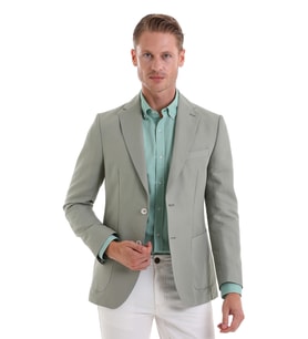 Hatemoğlu A.Yeşil Slim Fit Düz Mono Yaka Casual Keten Ceket
