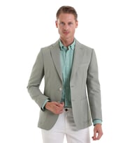 Hatemoğlu A.Yeşil Slim Fit Düz Mono Yaka Casual Keten Ceket