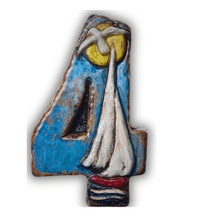 El Yapımı Deniz Temalı Seramik Kapı No.4 - 8x13 cm - Akdeniz/Ege ruhu - Dekoratif Ev, Villa, Site Girişi, Dış Mekan ve Apartman Girişi