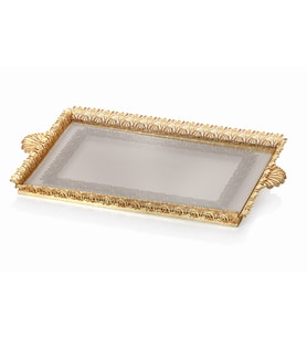 Decorium Zarafet Altın Kaplama 34x57 cm Camlı Trabzon El İşçiliği Dikdörtgen Telkari Tepsi (Karışık)