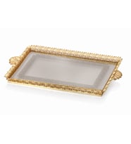 Decorium Zarafet Altın Kaplama 34x57 cm Camlı Trabzon El İşçiliği Dikdörtgen Telkari Tepsi (Karışık)