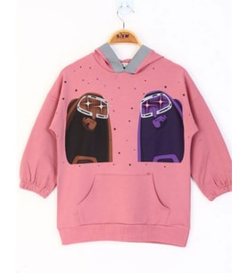 Toontoy Kız Çocuk Robot Reflektörlü Baskılı Sweatshirt (Gül Kurusu)