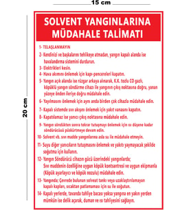 Metal Solvent Yangınlarına Müdahale Talimatı 15 Cm x 20 Cm Uyarı Levhası Yönlendirme Tabelası