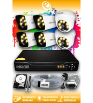ELITCAM 6 Kameralı Kare 2 İç Kamera Set 250 GB HDD Full HD Renkli Gece Görüşlü Güvenlik Kamerası Sistemi