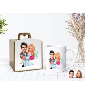 BK Gift Kişiye Özel Ahşap Kutuda Evleniyoruz Karikatürlü Beyaz Kupa Bardak-9