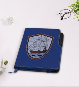 BK Gift Kişiye Özel Gemi Tasarımlı Lacivert Termo Deri Defter-3