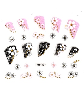 Tırnak Sticker, Tırnak Süsleme, Nail Art (ym-127) - 6X5 cm - Siyah Çizgili Papatya